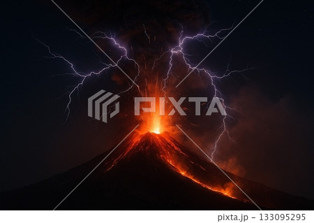 噴火と火山雷、自然の脅威と壮大な光景 噴火と火山雷、自然の脅威と壮大な光景 133095295