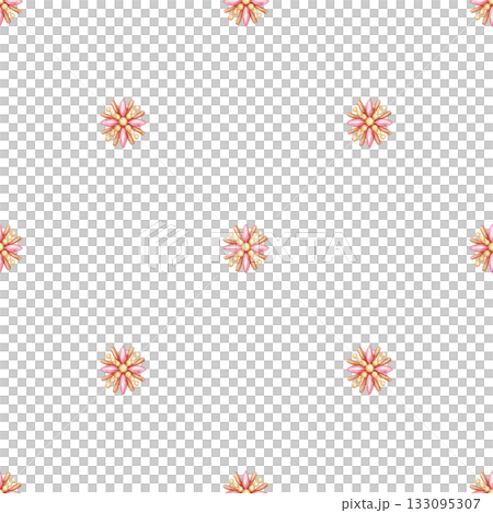 Seamless pattern with staggered gold brooch on white background. Hand drawn watercolor with sparkling and pencil texture. Jewelry with pink gemstones. Perfect for Christmas textile and wrapping paper. 133095307