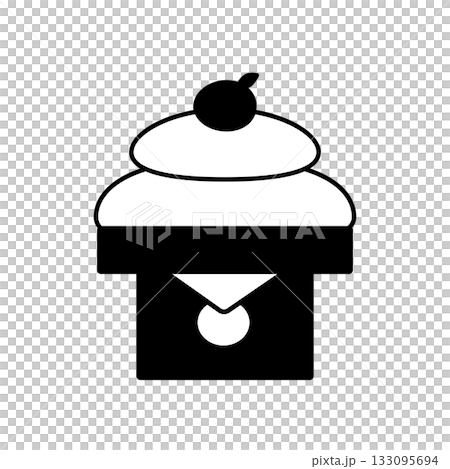 單色插畫，描繪了鏡餅（年糕）新年賀卡（2026年）/吉祥物。 133095694