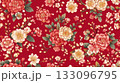 Vibrant floral pattern featuring roses in reds and pinks against a rich background. 133096795