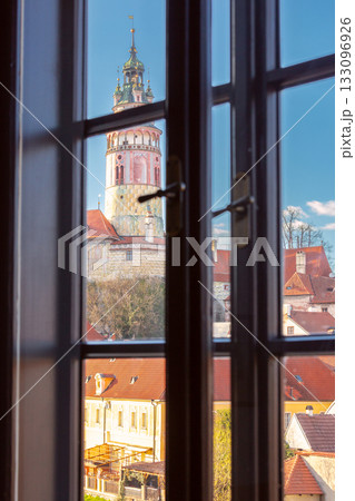 Cesky Krumlov tower seen from window, Cesky Krumlov, Czech Republic 133096926
