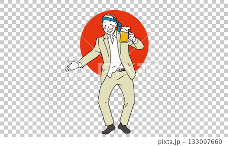 Illustration material of a middle-aged man in a good mood with a beer mug in his hand 133097660