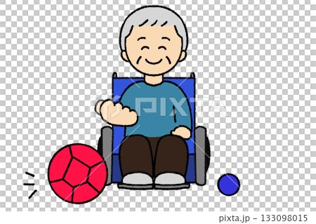 坐輪椅的爺爺在玩地擲球 133098015