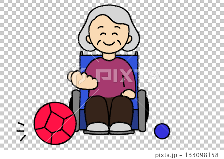 Grandma playing boccia in a wheelchair Grandma playing boccia in a wheelchair 133098158