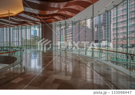 Oct 29 2025 Modern Atrium Corridor With Elevators, Curved Wooden Ceiling Oct 29 2025 Modern Atrium Corridor With Elevators, Curved Wooden Ceiling 133098447