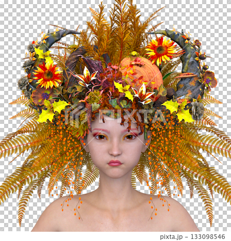 Woman with flower art in hair close-up 133098546