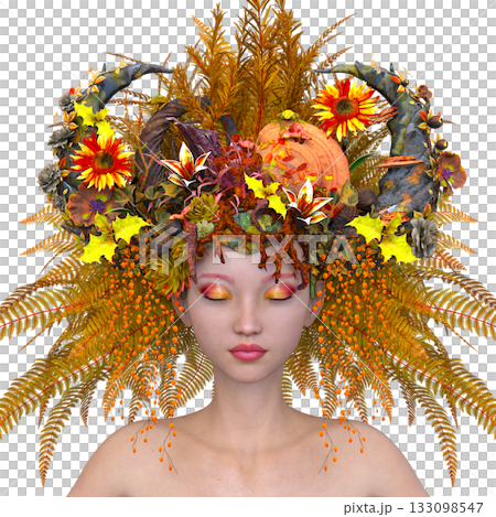 Woman with flower art in hair close-up 133098547