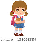 smiling cute school girl holding a book 133098559