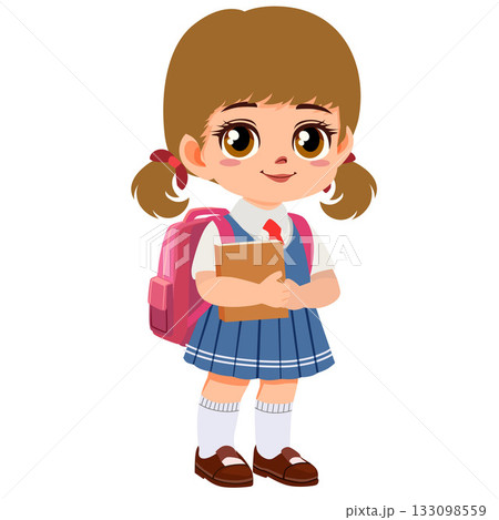 smiling cute school girl holding a book smiling cute school girl holding a book 133098559