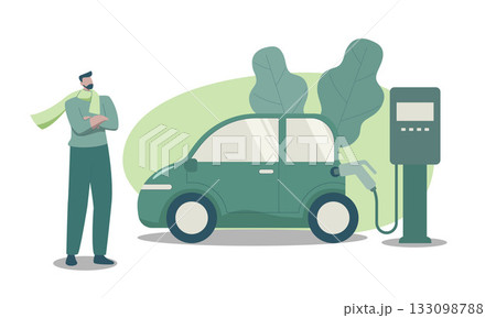 Eco friendly sustainable, Electric car charging station, Clean green energy from renewable sources concept. Vector design illustration. 133098788