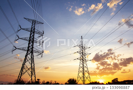 silhouette of high voltage electrical pole structure 133098887