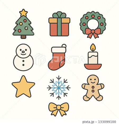 10種類のクリスマスモチーフのフラットアイコンセット 10種類のクリスマスモチーフのフラットアイコンセット 133099100
