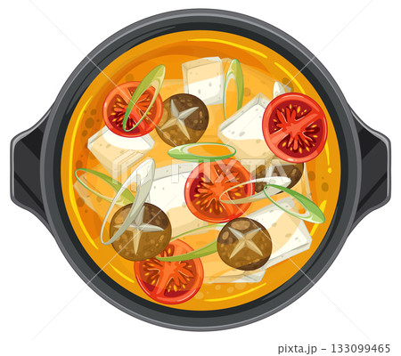 Korean Tofu Stew with Mushrooms and Vegetables in Pot 133099465