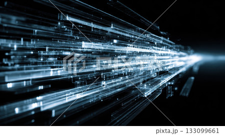 Digital data flow glowing blue packets of information moving, abstract technology background Digital data flow glowing blue packets of information moving, abstract technology background 133099661
