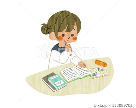 勉強している女子学生-ガッシュ 133099702