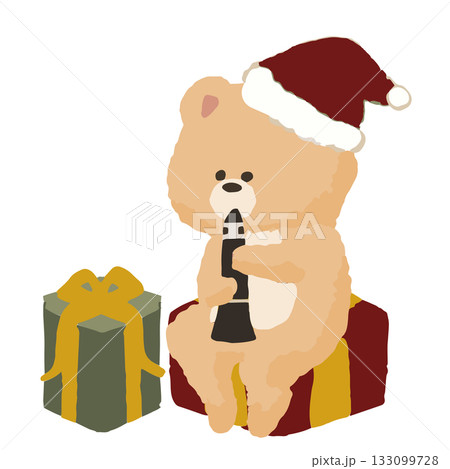 冬の音楽会でクラリネットを演奏するクマ|ほっこりかわいい冬の動物イラスト 冬の音楽会でクラリネットを演奏するクマ|ほっこりかわいい冬の動物イラスト 133099728