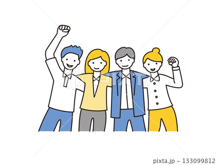 男女が肩を組んで応援している 133099812