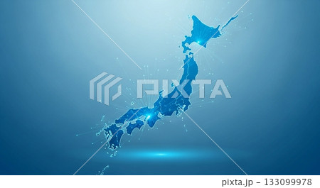 日本地図をモチーフにした青い光のテクノロジー背景 133099978