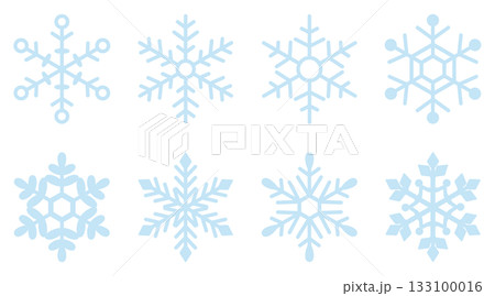 雪の結晶の手描きアイコンイラストセット 水色 133100016