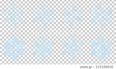 雪の結晶の手描きアイコンイラストセット 水色 133100016
