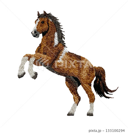【前足をあげてる馬】手刺繍イラスト素材 133100294