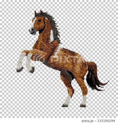 【前足をあげてる馬】手刺繍イラスト素材 133100294