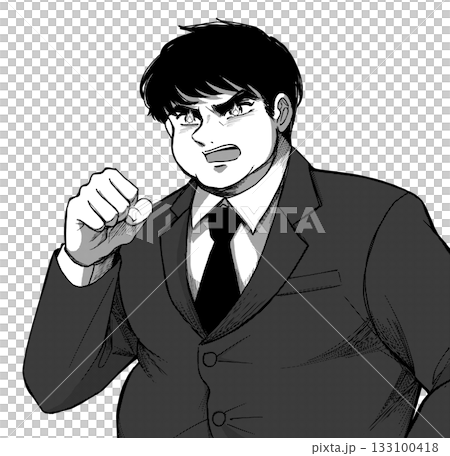 A passionate businessman with burning eyes! A chubby comic illustration 133100418