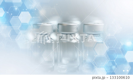 ワクチンと医薬品開発のイメージ:バイアル瓶と抽象背景 ワクチンと医薬品開発のイメージ:バイアル瓶と抽象背景 133100610