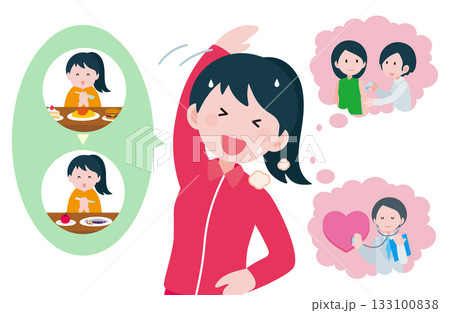 SDGs3　健康維持を心がけるダイエットを頑張る女性のイラスト 133100838