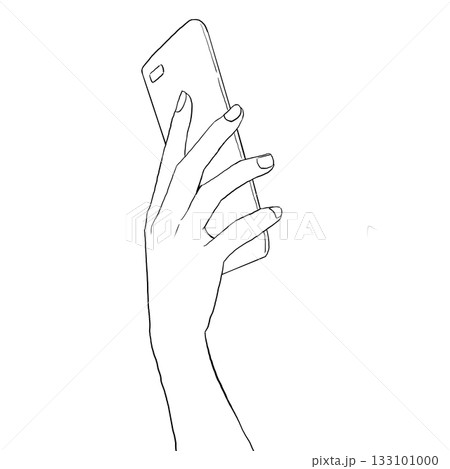 スマホを操作する女性の手　線画イラスト 133101000