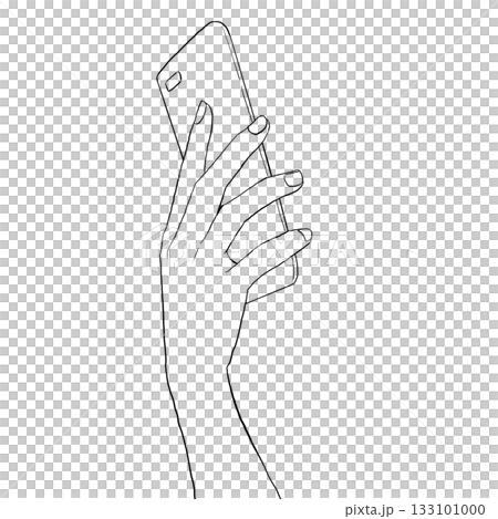 スマホを操作する女性の手　線画イラスト 133101000
