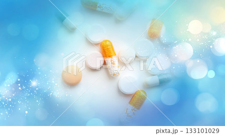 医薬品の開発イメージ：医薬品と未来的な抽象背景 133101029