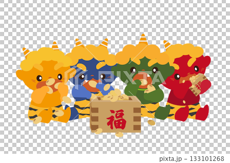Colorful illustration of demons eating beans for Setsubun 133101268