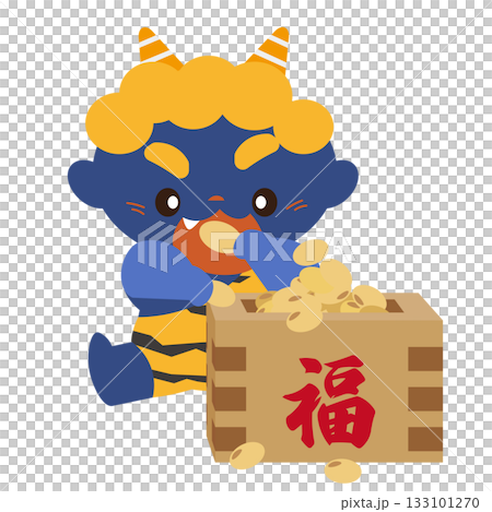 升に入った節分豆を一心不乱に食べる青鬼のイラスト 133101270