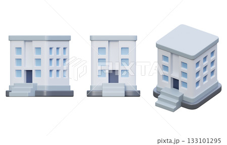 3D cartoon style white apartment building office 133101295