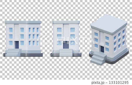 3D cartoon style white apartment building office 133101295