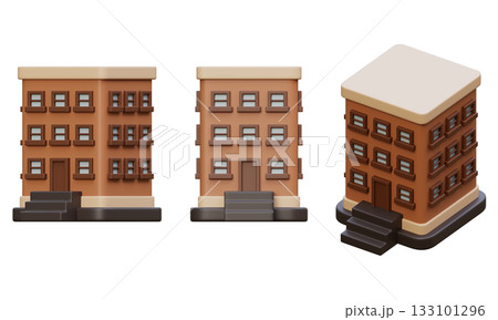 3D cartoon style brown apartment building office 133101296