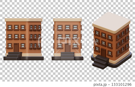 3D cartoon style brown apartment building office 133101296