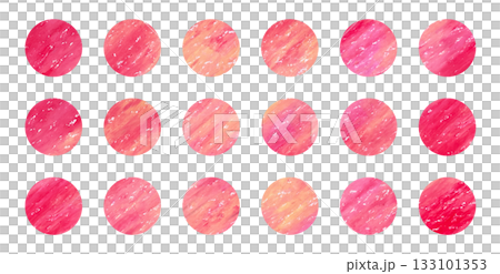 可愛いピンク色の絵の具で描かれた丸、円形のテクスチャ素材　コラージュ、背景用のベクターイラストセット 133101353