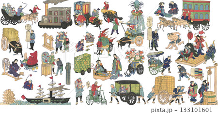 浮世絵　イラスト　いろいろな車 133101601