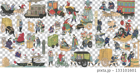 浮世絵　イラスト　いろいろな車 133101601