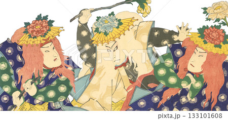 浮世絵　イラスト　歌舞伎 133101608