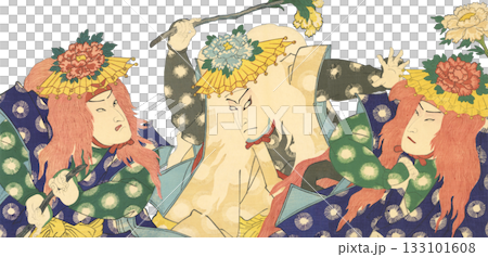浮世絵　イラスト　歌舞伎 133101608