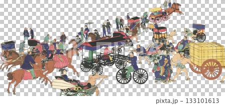 浮世絵　イラスト　明治時代　日本橋 133101613