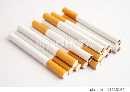 Cigarette, roll tobacco in paper with filter tube, No smoking. 133101664