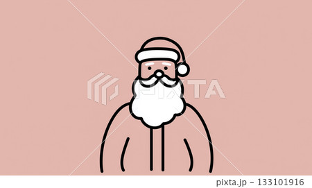 ミニマルなサンタクロースのイラスト｜くすみピンク背景のシンプルクリスマスデザイン 133101916