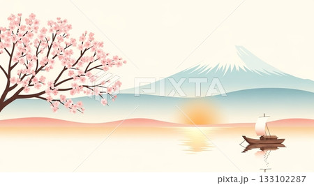 桜と富士を望む、穏やかな和の情景 桜と富士を望む、穏やかな和の情景 133102287