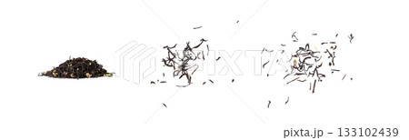 Flavored Black Tea Leaves Isolated, High Quality Black Tea Pile with Fruits and Flowers, Organic Indian Drink Flavored Black Tea Leaves Isolated, High Quality Black Tea Pile with Fruits and Flowers, Organic Indian Drink 133102439