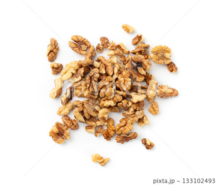 Chopped wallnut , broken roasted walnuts powder, heap of nuts crumbs, whole kernel pieces Chopped wallnut , broken roasted walnuts powder, heap of nuts crumbs, whole kernel pieces 133102493