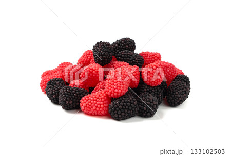 Gummy berries, chewy raspberries or jelly blackberries, gelatin candies fruit marmalade 133102503